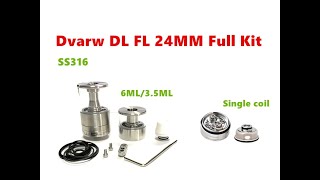 SS316 Dvarw DL FL 24MM 6ML Single coil RTA Atomizer by Wejoytech [upl. by Zakarias]