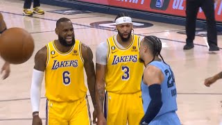 Anthony Davis and LeBron James taunt Dillon Brooks after AD blocks his shot into the crowd [upl. by Nathanoj]