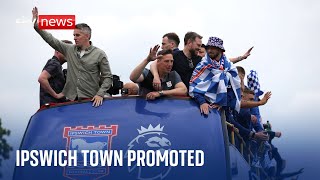 Ipswich Town fans enjoy longawaited opentop bus celebrations after Premier League promotion [upl. by Pironi141]