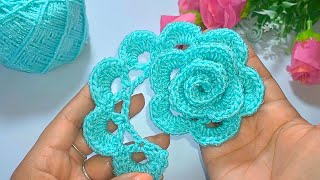 ROSA 🌹 CROCHET Hice este motivo de rosa en crochet muy fácil ideal para principiantes [upl. by Oswell646]