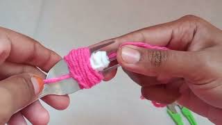 Amazing Woolen Flower Craft Idea With Fork  Diy Woolen Flower Trick [upl. by Marshal]