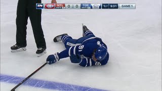 John Tavares Head Injury 52021 Game 1 vs Canadiens [upl. by Aliuqa]