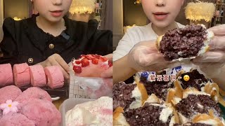 Asmr Eating Crepe Roll CakeChocolate CakeMoon CakeMini CakeEating Cake Mukbang [upl. by Oinotla]