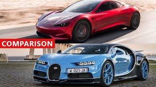 Tesla Roadster vs Bugatti Chiron Comparison  Electric Cars FTW [upl. by Leandra133]