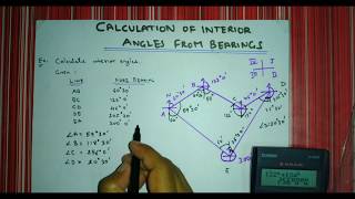 43 Compass Surveying Calculation of Interior Angles from Bearings [upl. by Parthen336]