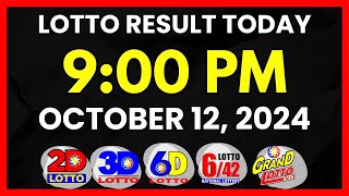 Lotto Result Today 9PM Draw October 12 2024  2D 3D Swertres 6D 642 655 PCSOlotto [upl. by Flatto]