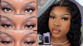 DIY Individual Eyelash Extensions  HOW TO APPLY LASH CLUSTERS Wispy Cat Eye [upl. by Hsilgne]