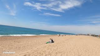 Malgrat De Mar beach walking tour 4k Costa Brava [upl. by Hernardo334]