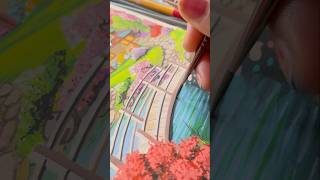 Brustro gouache painting learn how to make gouache painting River ans bridge painting [upl. by Lonier]