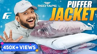 5 Best Stylish Puffer Winter Jackets for Men 🔥 Jacket Haul Review 2023  Redtape Puma  ONE CHANCE [upl. by Jagir]