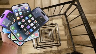 Dropping a Stack of 7 iPhone 14 Pros Down Crazy Spiral Staircase 300 Feet  Will They Survive [upl. by Eerol960]