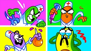 Sick Avocados Hospital Check Up Real vs Fake Doctor  Avocado Family Cartoon [upl. by Annoeik]