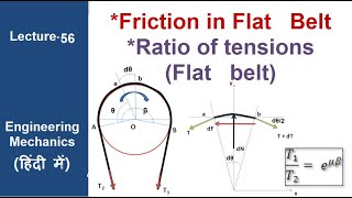 Ratio in tensionsflat belt  friction in belt lecture 56 ENGINEERING MECHANCIS [upl. by Durkee]