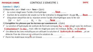 contrôle n3 s1physique chimie action des solutions test didentification des ions 3AC [upl. by Wieren]