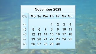 November 2029 Calendar [upl. by Loar]