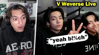 DJ Taehyung is back  V Weverse Live Reaction [upl. by Hnacogn]