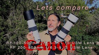 Canon lens comparison RF 200800mm f639 IS USM Lens VS RF 100500mm f4571 L IS USM Lens [upl. by Eledoya223]