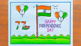 Independence Day Drawing  How to Draw Independence Day Poster Drawing Easy Steps 15 August Drawing [upl. by Schapira962]