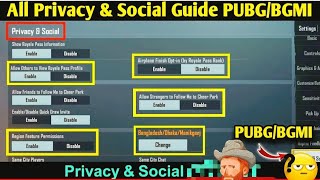 BGMI PRIVACY amp SOCIAL ALL SETTINGS GUIDE IN HINDI  HAPTIC SETTING CONNECTION SETTTING BGMI GUIDE [upl. by Manwell]