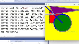 كيفية رسم اشكال وخطوط والكتابة باستخدام تكنتر في لغة البرمجة بايثون tkinter canvas in python [upl. by Lladnew]