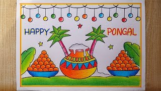 Pongal drawing easy How to draw Pongal festival drawing Happy Pongal drawing Pongal Pot Drawing [upl. by Martens]