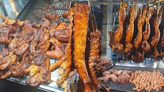 All Street Food in Cambodia We have a lot of  BBQ Pork Braised Pork amp HotdogampSalmon fish [upl. by Redneval]