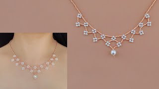 DIY Beaded Lace Necklace with Pearls and Seed Beads How to Make Beaded Jewelry Beading Tutorial [upl. by Lleze475]