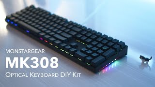 Monstargear MK308 Optical Keyboard DIY Kit Unboxing amp Spray Lubed Yellow amp Brown Typing Sounds [upl. by Hareehahs]