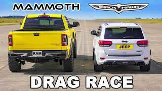 Jeep Trackhawk v Hennessey Mammoth DRAG RACE [upl. by Yelhak]