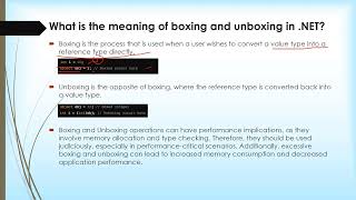 What is the meaning of boxing and unboxing in NET [upl. by Novehc]