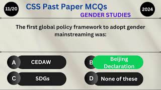 CSS Past Papers 2024 MCQs of Gender Studies with Answer  Complete Guide for CSS Aspirants [upl. by Maddi606]