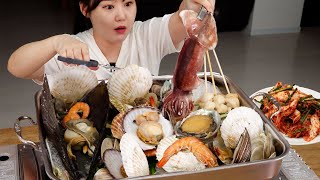 좋아하는 조개 가득 넣은 조개전골 먹방 마무리는 칼국수와 겉절이 Assorted Seashell Hot Pot MUKBANG [upl. by Lyn]