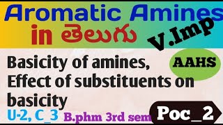 Basicity of amine effect of substituents on basicity in telugupoc2 unit2class 3 b pharm 3rdsem [upl. by Ahcsropal]