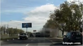 Moment of Russia bus bomb caught on dash cam [upl. by Eciram]