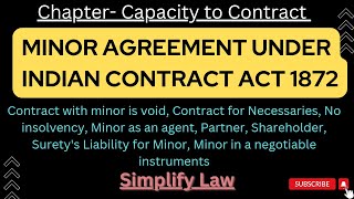 Minor Agreement under Indian Contract Act1872  Legal Position of Minor in Contract With Case law [upl. by Eniowtna]