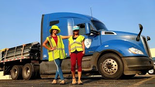 2 Short Filipina Female Flatbed Drivers in a Truck  Picking Up Metal Racks [upl. by Cusick]