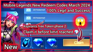 Mobile Legends Redeem Codes March 20 2024  mL Redeem Codes  MLBB Aspirants 2024 phase 2 update [upl. by Yenaiv800]