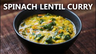 SPINACH LENTIL Curry Recipe for a Vegetarian and Vegan Diet  Indian Style Spinach and Lentils [upl. by Aicissej]