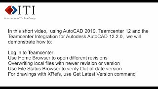 TCAA  Demo of Teamcenter Integration for Autodesk AutoCAD Local File Management [upl. by Mackey]