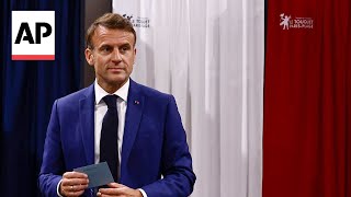 President Emmanuel Macron votes in Frances highstakes legislative election [upl. by Corenda637]