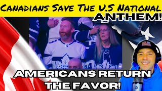 Patriotic Reaction  Canadians Save The US National Anthem Americans Return The Favor [upl. by Niel]