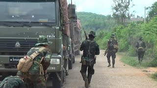 Images of Myanmar rebel armies ambush military convoy and aftermath [upl. by Orthman]