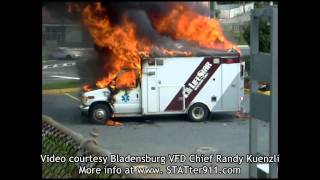 STATter911com Explosion lifts roof off burning ambulance in Mt Rainier MD [upl. by Dlanar]