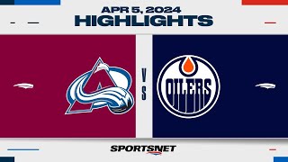 NHL Highlights  Avalanche vs Oilers  April 5 2024 [upl. by Tikna970]