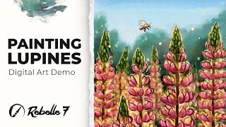 Painting Lupine Flowers in Rebelle 7  Digital Art Demo [upl. by Artur]