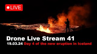 LIVE 190324 Day 4 New volcano eruption in Iceland drone live stream [upl. by Atinuaj489]