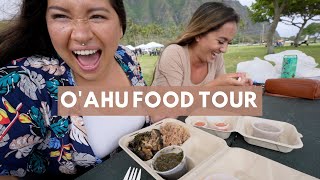 OAHU FOOD TOUR  MUST EAT Poke bowls BEST HAWAIIAN dessert and Plate Lunch Garlic Shrimp Truck [upl. by Ahtikal]