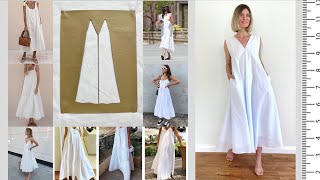 White cotton summer dress ❗️NO NEED PATTERN ❗️ Easy SEWING 🧵 [upl. by Materi]