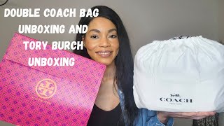 DOUBLE COACH BAG UNBOXING AND SOME TORY BURCH [upl. by Vyner]