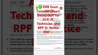 RRB Exam Calendar Exact Dates OUT for ALP JE Technician and RPF SI  Notice PDF [upl. by Ekoorb]